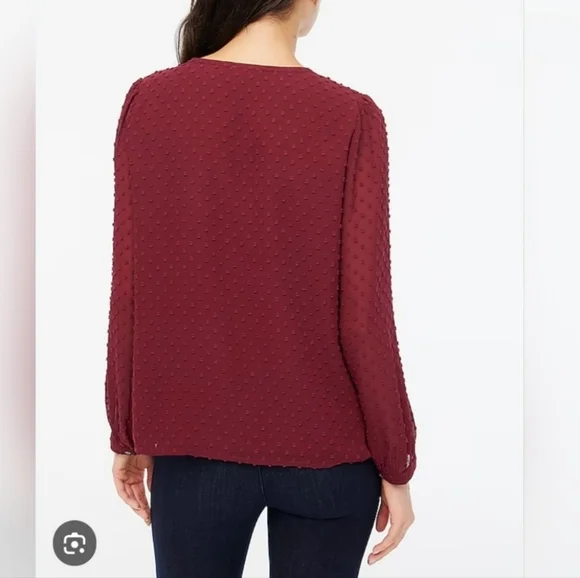 J. Crew Women's V-neck Clip-Dot Burgundy Blouse Size S - Picture 2 of 6